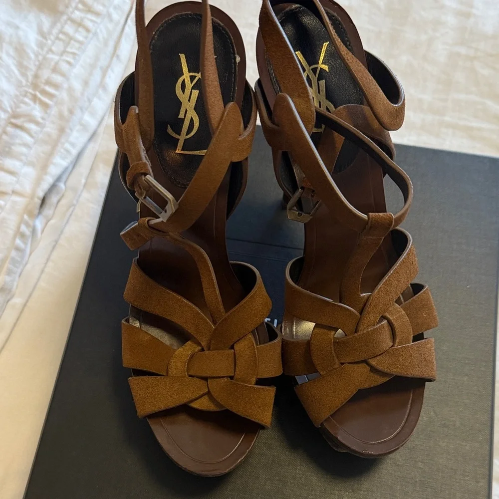 Yves Saint Laurent Brown Strappy Heels - Picture 5 of 8